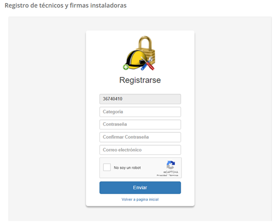 Pantalla de ingreso de datos en el registro