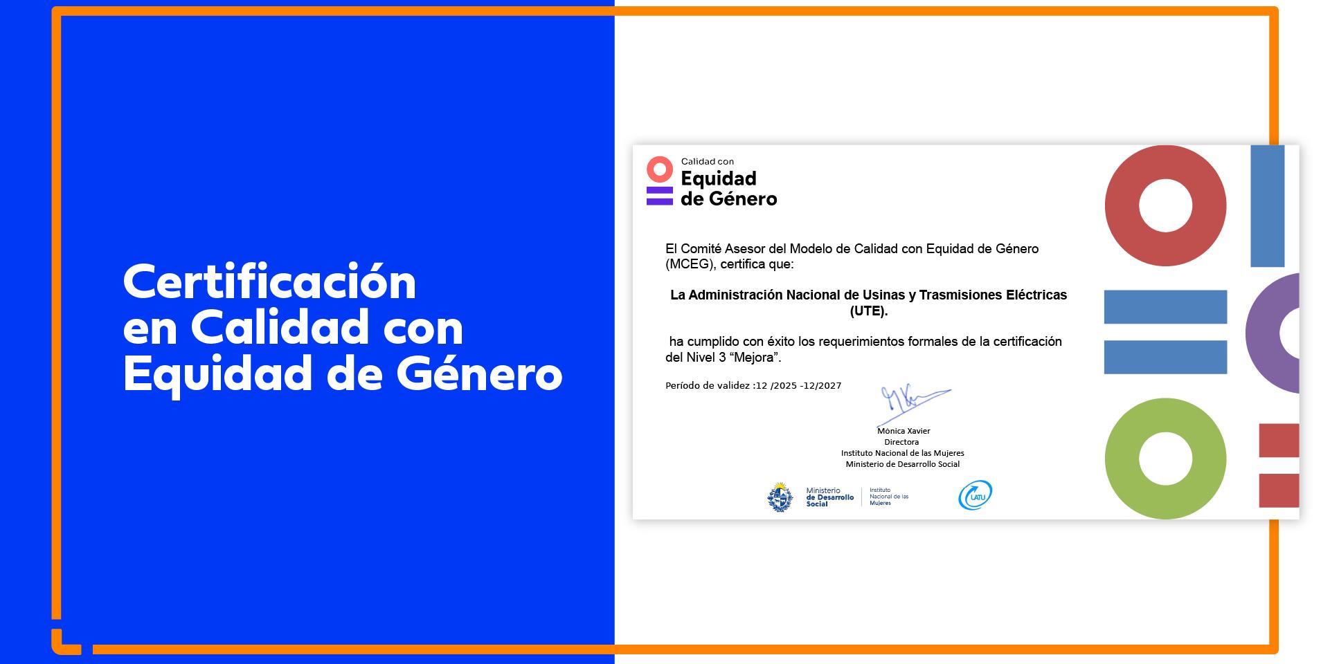 UTE: primera empresa del país certificada con el Nivel 3 del Modelo de Calidad con Equidad de Género