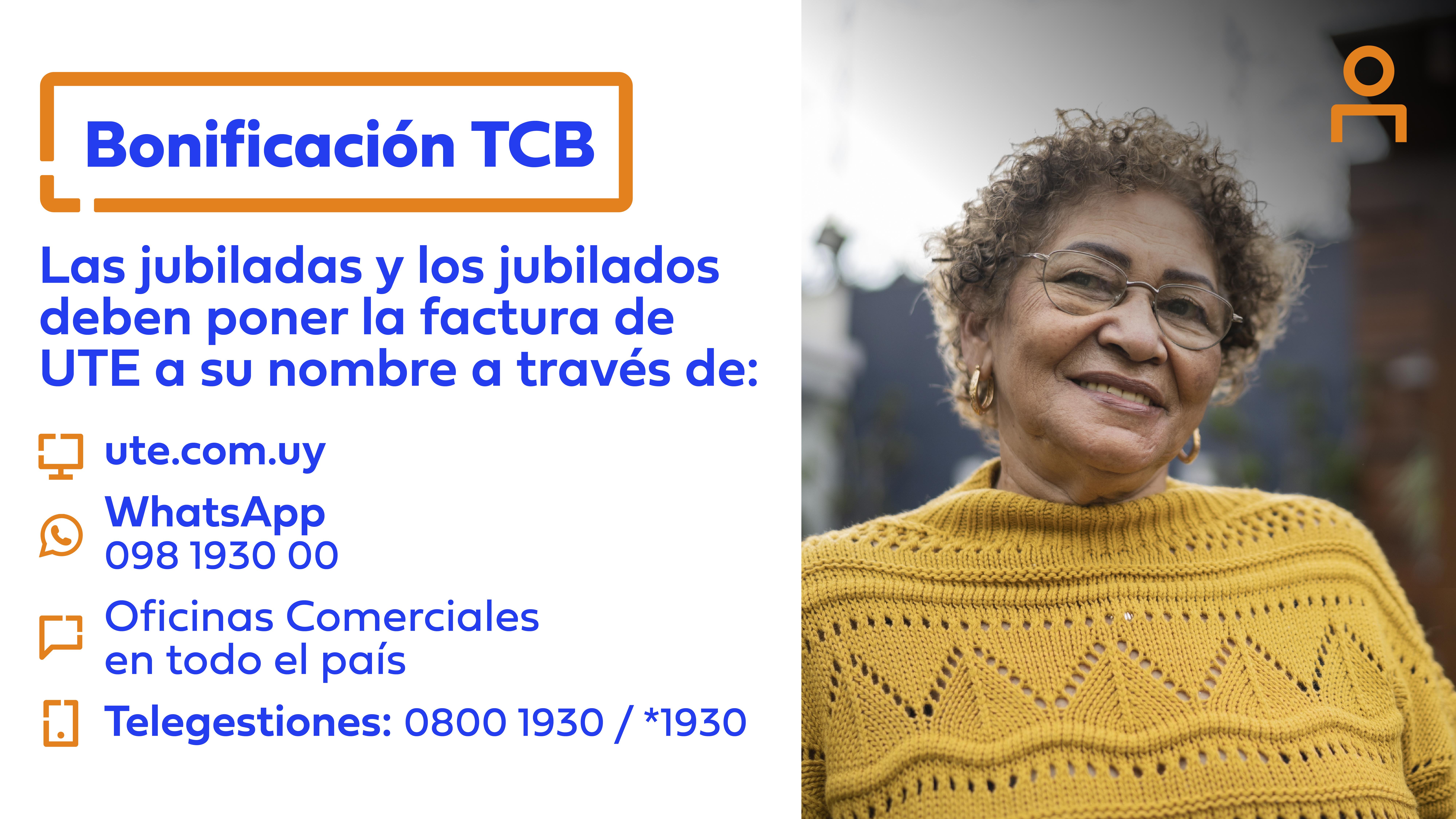 Bonificación TCB del 40% en la factura de UTE para jubilados y jubiladas que perciben la Prima por Edad y estudiantes con beca del Fondo de Solidaridad