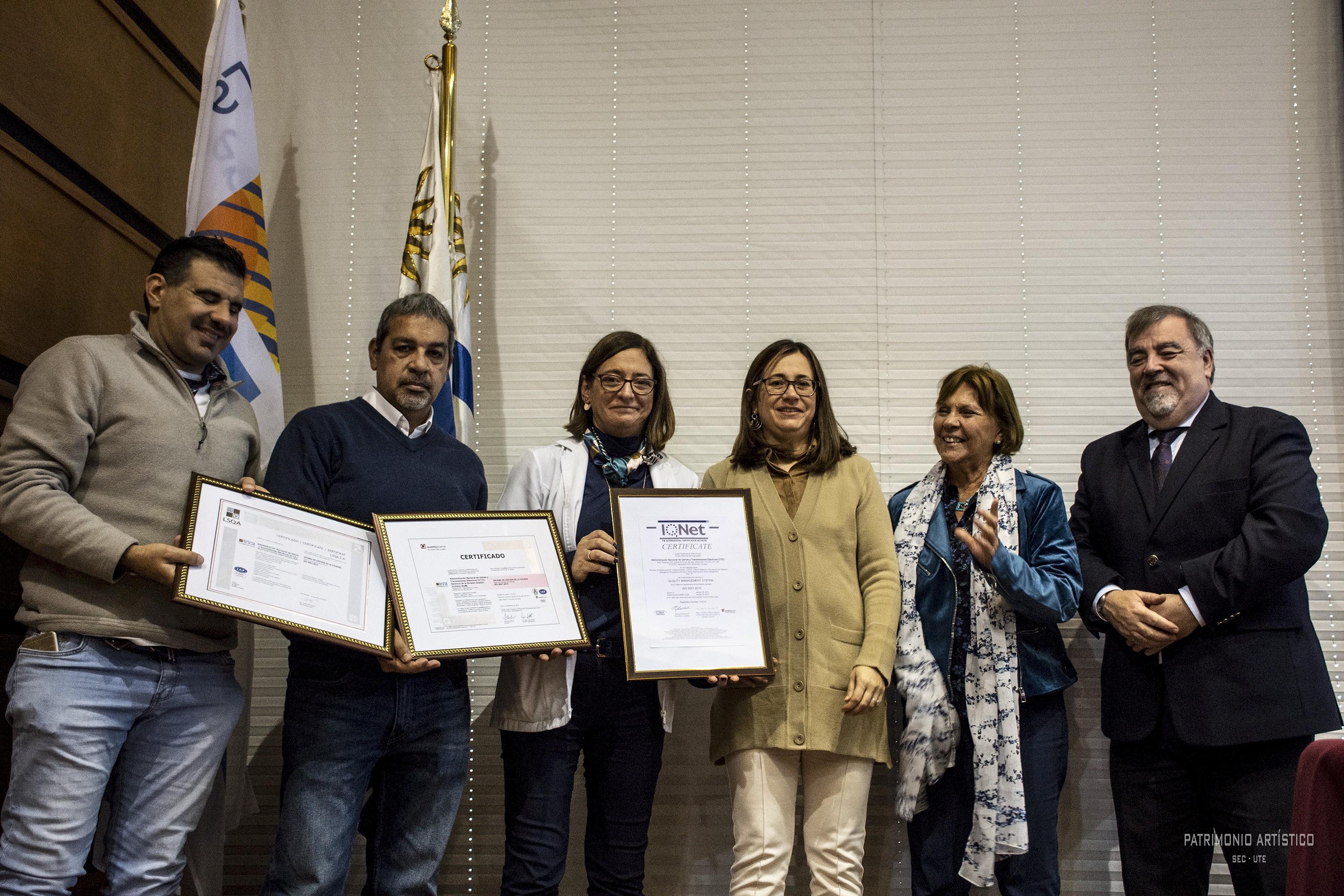 UTE recibió certificaciones de Normas ISO en varios rubros